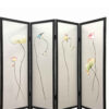 4 Panel Wooden Screen with Hand painted Fabric Design, Brown & Beige