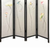 4 Panel Wooden Screen with Hand painted Fabric Design, Brown & Beige