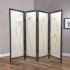 4 Panel Wooden Screen with Hand painted Fabric Design, Brown & Beige