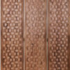 3 Panel Transitional Wooden Screen with Leaf Like Carvings, Brown