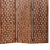 3 Panel Transitional Wooden Screen with Leaf Like Carvings, Brown