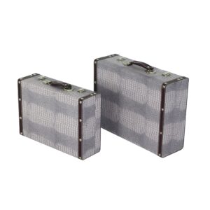 15022026699118c3a042b.jpeg Trunk Style Suitcase with Textured Print Canvas Covering, Gray, Set of 2