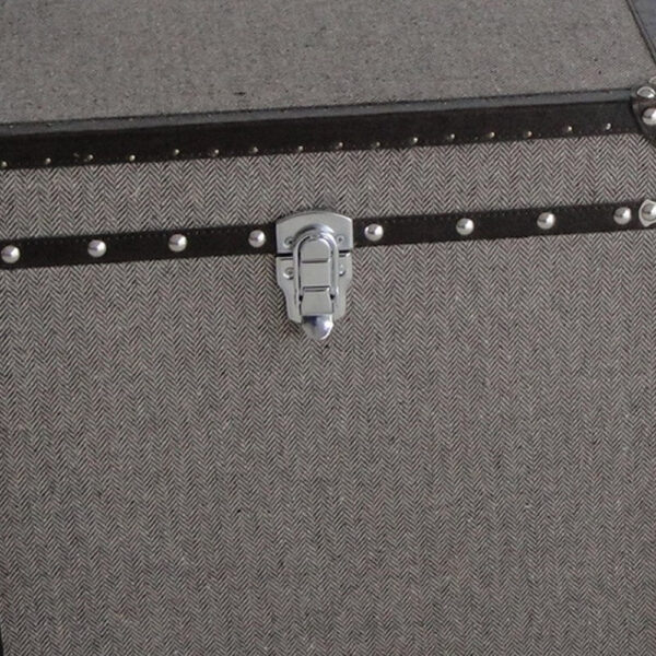 Fabric Upholstered Square Trunk with Nailhead Details, Gray, Set of 2