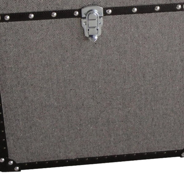 Fabric Upholstered Square Trunk with Nailhead Details, Gray, Set of 2