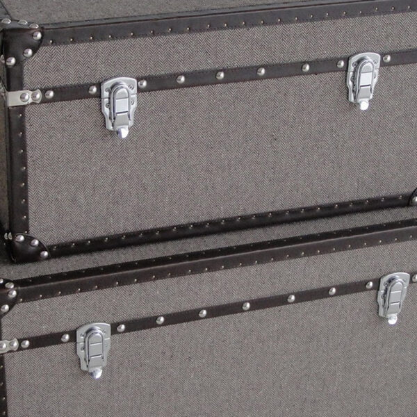 Fabric Upholstered Rectangular Trunk with Nailhead Details, Gray, Set of 2