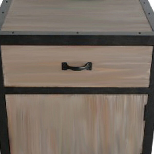 Transitional Wooden End Table with Metal Framing, Black & Brown