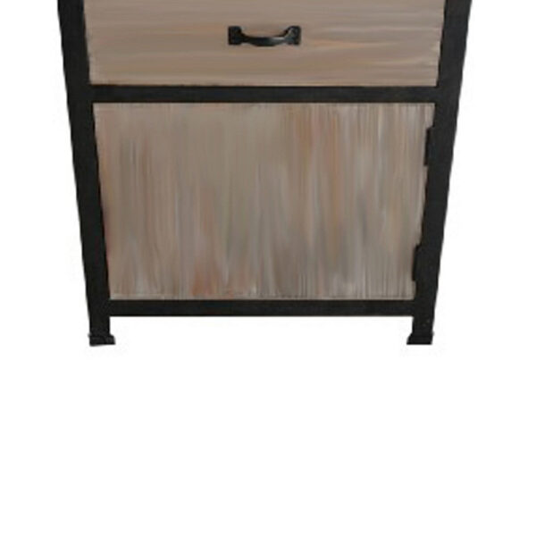 Transitional Wooden End Table with Metal Framing, Black & Brown