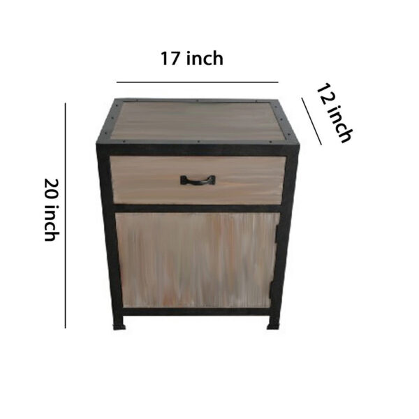 Transitional Wooden End Table with Metal Framing, Black & Brown