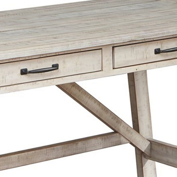 Wooden Office Desk with 2 Drawers and Truss Beam Legs, Antique White