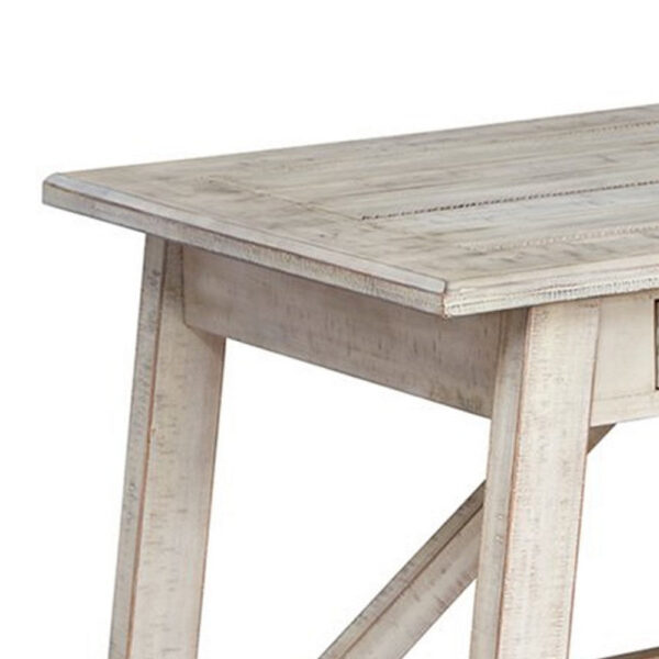 Wooden Office Desk with 2 Drawers and Truss Beam Legs, Antique White