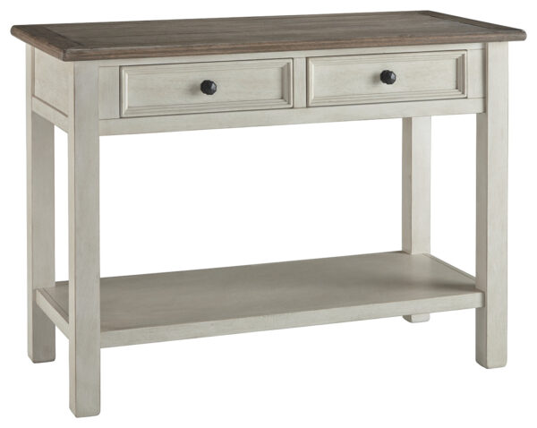 150220266991194345ad2.jpeg Sofa Table With Plank Style Top and 2 Gliding Drawers, Brown and White