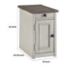 Chair Side End Table with 1 Cabinet and Pull Out Tray, White and Brown