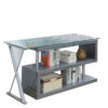 150220266991198a69db0.jpeg Movable Glass Top Computer Desk with X Shaped Side Panel, Gray and Clear