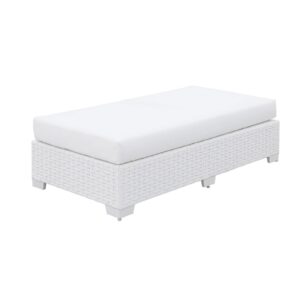 Wicker Aluminum Framed Bench with Fabric Cushion Seat, White