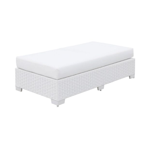 Wicker Aluminum Framed Bench with Fabric Cushion Seat, White