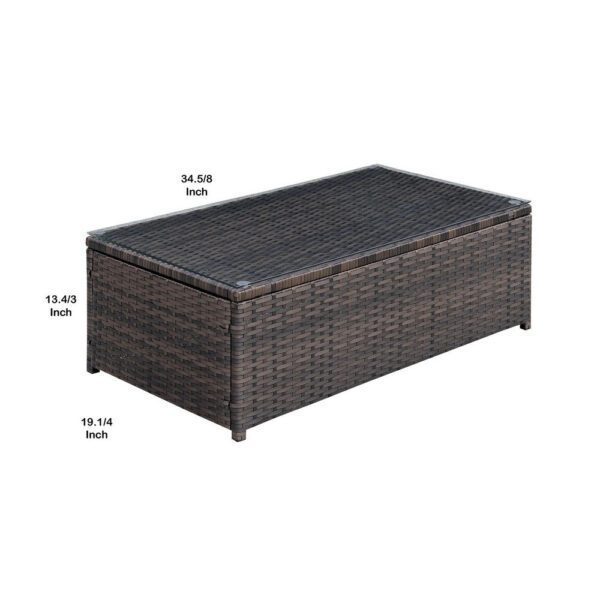 Rectangular Faux Rattan and Aluminum Coffee Table with Glass Top, Brown