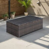 Rectangular Faux Rattan and Aluminum Coffee Table with Glass Top, Brown