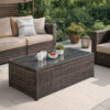 Rectangular Faux Rattan and Aluminum Coffee Table with Glass Top, Brown