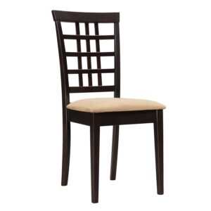 Geometric Wooden Dining Chair with Padded Seat, Set of 2, Brown and Beige