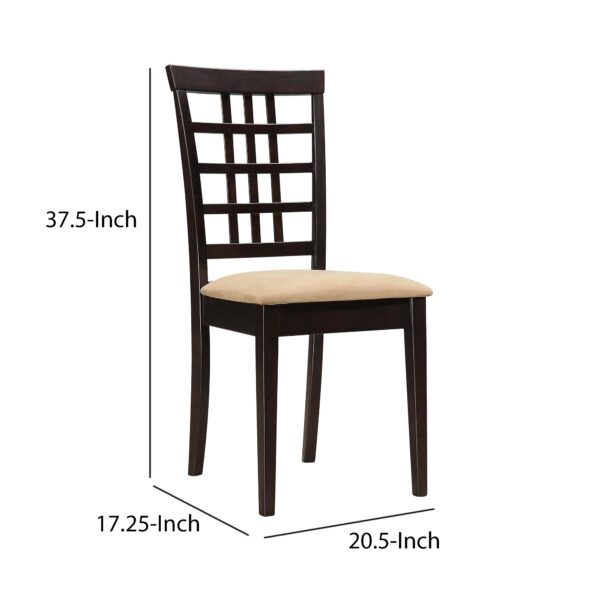 Geometric Wooden Dining Chair with Padded Seat, Set of 2, Brown and Beige