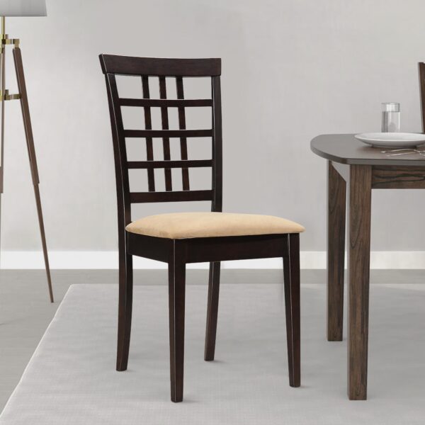 Geometric Wooden Dining Chair with Padded Seat, Set of 2, Brown and Beige