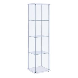 Glass and Metal Curio Cabinet with 4 Shelves, Clear and White