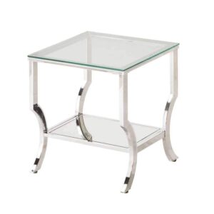 Glass Top End Table with Mirrored Bottom Shelf, Clear and Silver