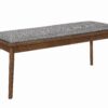 Fabric Upholstered Wooden Bench with Chamfered Legs, Gray and Brown