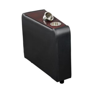 Leatherette Console with 2 Removable Metal Cup Holders, Black and Silver