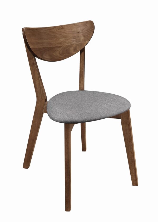 Wooden Plectrum Shape Padded Seat Dining Chair, Set of 2, Brown and Gray