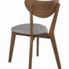 Wooden Plectrum Shape Padded Seat Dining Chair, Set of 2, Brown and Gray