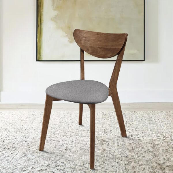 Wooden Plectrum Shape Padded Seat Dining Chair, Set of 2, Brown and Gray