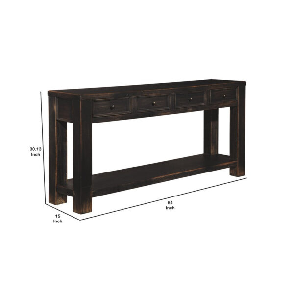Wooden Sofa Table with Four Drawers and One Shelf, Weathered Black