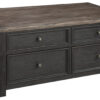 Wooden Lift Top Coffee Table with Drawers and Caster, Black and Brown