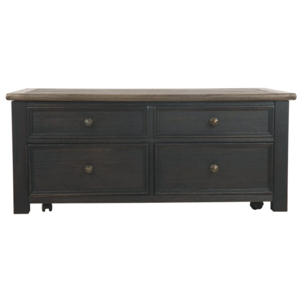 Wooden Lift Top Coffee Table with Drawers and Caster, Black and Brown