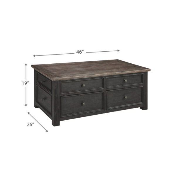 Wooden Lift Top Coffee Table with Drawers and Caster, Black and Brown