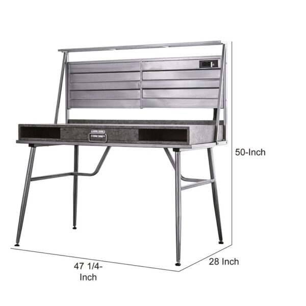 Corrugated Back Metal Frame Desk with USB Docks, Gray and Silver