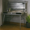 Corrugated Back Metal Frame Desk with USB Docks, Gray and Silver