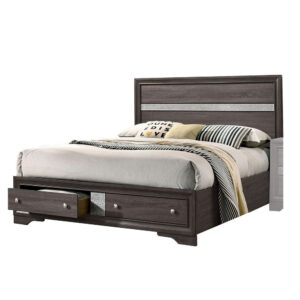 1502202669911b0fb1528.jpeg Queen Bed with Plank Headboard and 2 Drawers, Brown and Silver