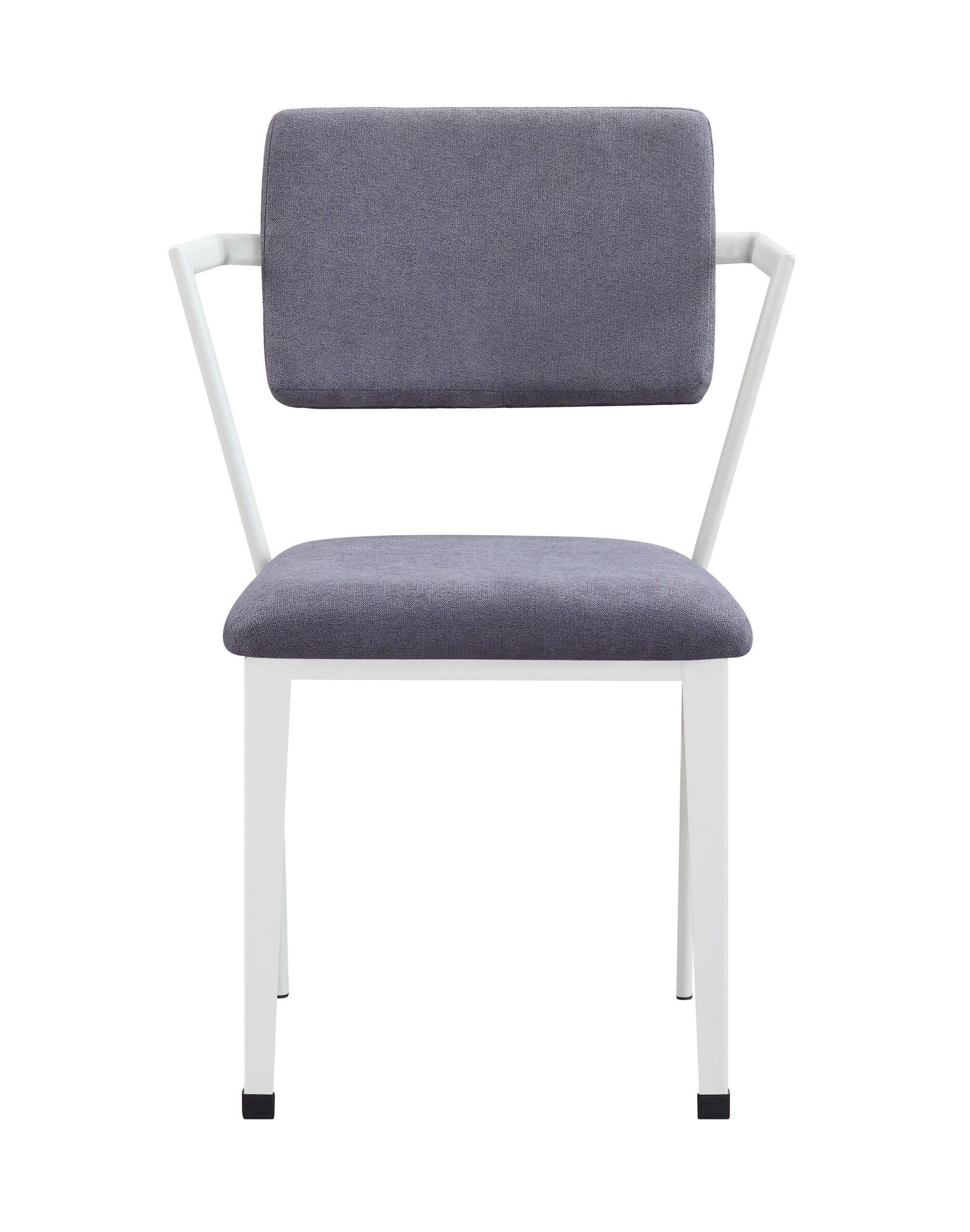 Metal Chair with Fabric Upholstery and Straight Legs, Gray and White