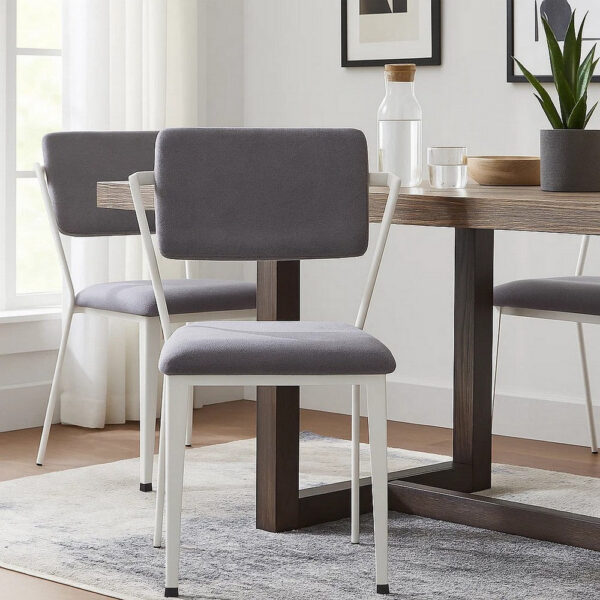 1502202669911bda05149.jpeg Metal Chair with Fabric Upholstery and Straight Legs, Gray and White