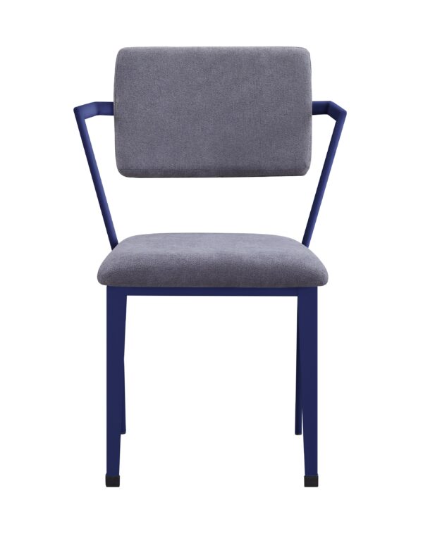 Fabric Upholstered Metal Base Chair with Flared Armrest, Blue and Gray