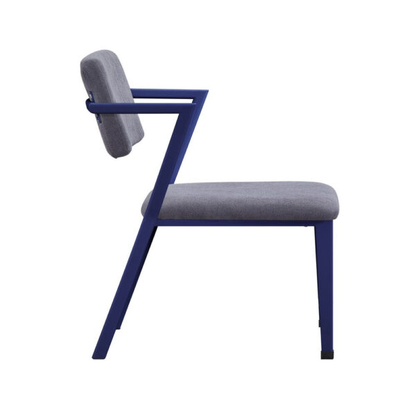 Fabric Upholstered Metal Base Chair with Flared Armrest, Blue and Gray