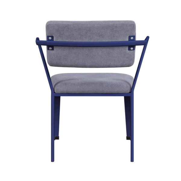 Fabric Upholstered Metal Base Chair with Flared Armrest, Blue and Gray