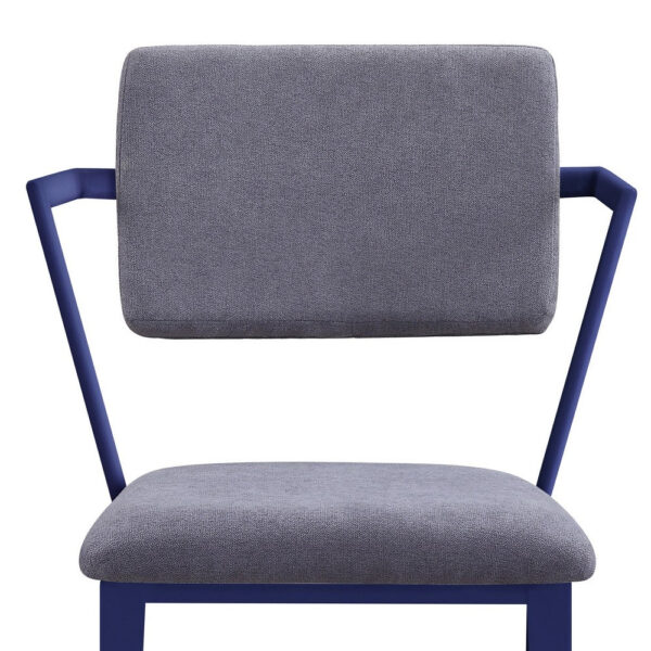 Fabric Upholstered Metal Base Chair with Flared Armrest, Blue and Gray