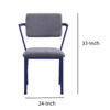 Fabric Upholstered Metal Base Chair with Flared Armrest, Blue and Gray