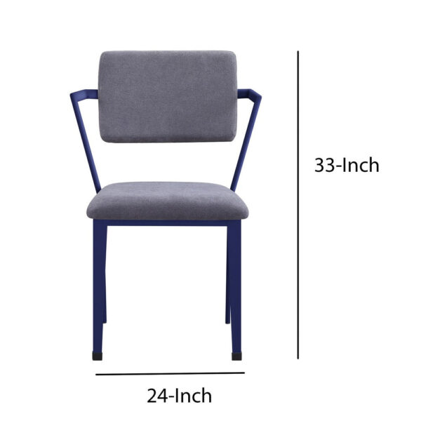 Fabric Upholstered Metal Base Chair with Flared Armrest, Blue and Gray