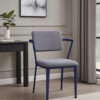 Fabric Upholstered Metal Base Chair with Flared Armrest, Blue and Gray