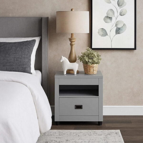 1502202669911c2f546c9.jpeg Transitional Style Wooden End Table with 1 Drawer, Gray and Black