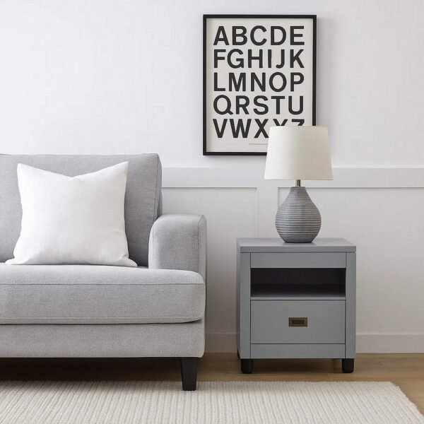 1502202669911c30db445.jpeg Transitional Style Wooden End Table with 1 Drawer, Gray and Black